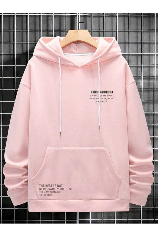 Unisex HAPPIEST printed hooded oversize sweatshirt