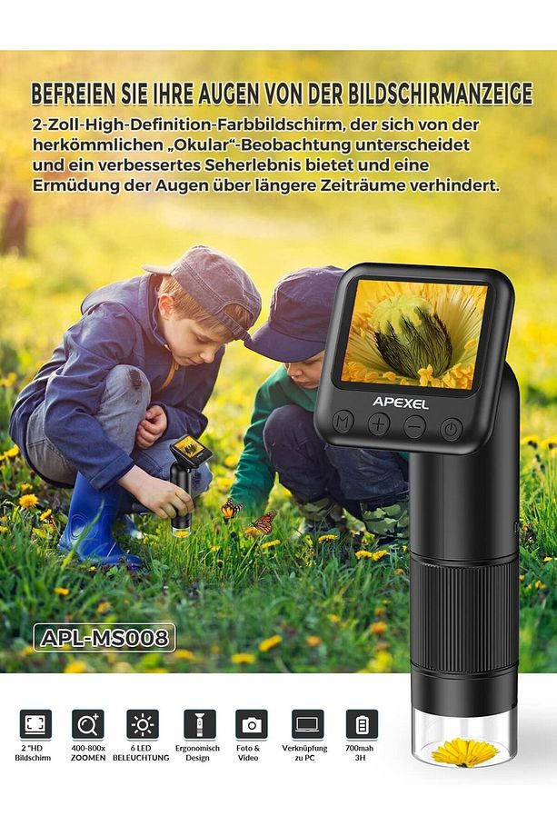 Çocuklar için cep mikroskobu, mikroskop kaydıraklı el dijital mikroskobu - 4
