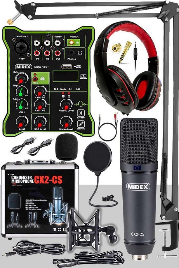 CX2 Functional Paket-5 Stüdyo Mikrofon Ses Kartlı Mikser Kulaklık Stand - 1