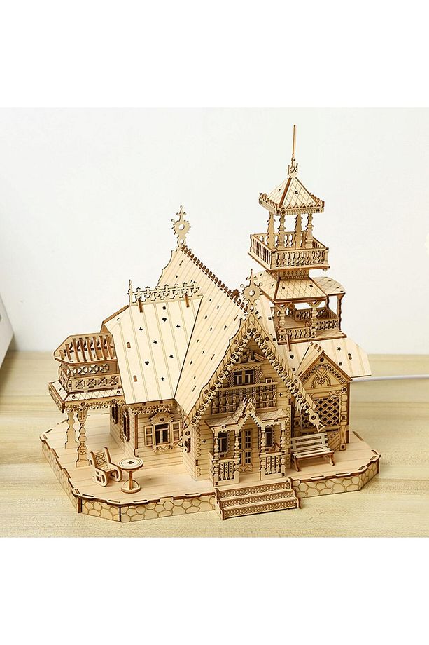 3D ahşap yapboz kilit seti, mimari model kiti, yetişkinler için kendi ahşap el işi kitinizi yapın - 2