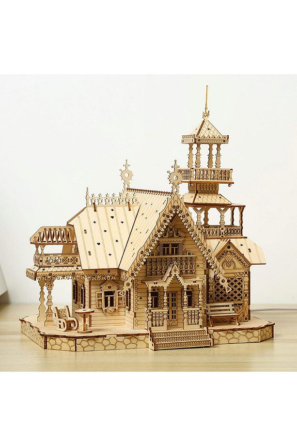 3D ahşap yapboz kilit seti, mimari model kiti, yetişkinler için kendi ahşap el işi kitinizi yapın - 1