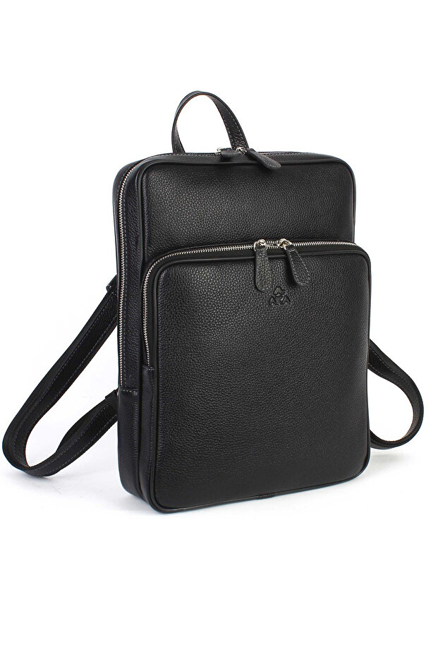حقيبة ظهر AKA LEATHER 905 100% من الجلد الطبيعي مع حجرة للكمبيوتر المحمول باللون الأسود