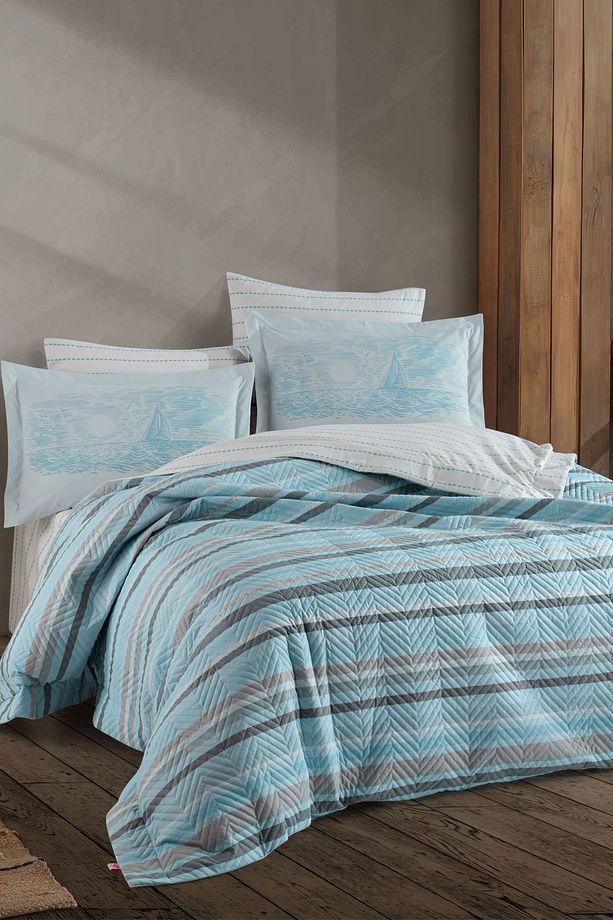Talisa Aqua - Tek Kişilik Poplin Kapitone Nevresim Takımı - 1