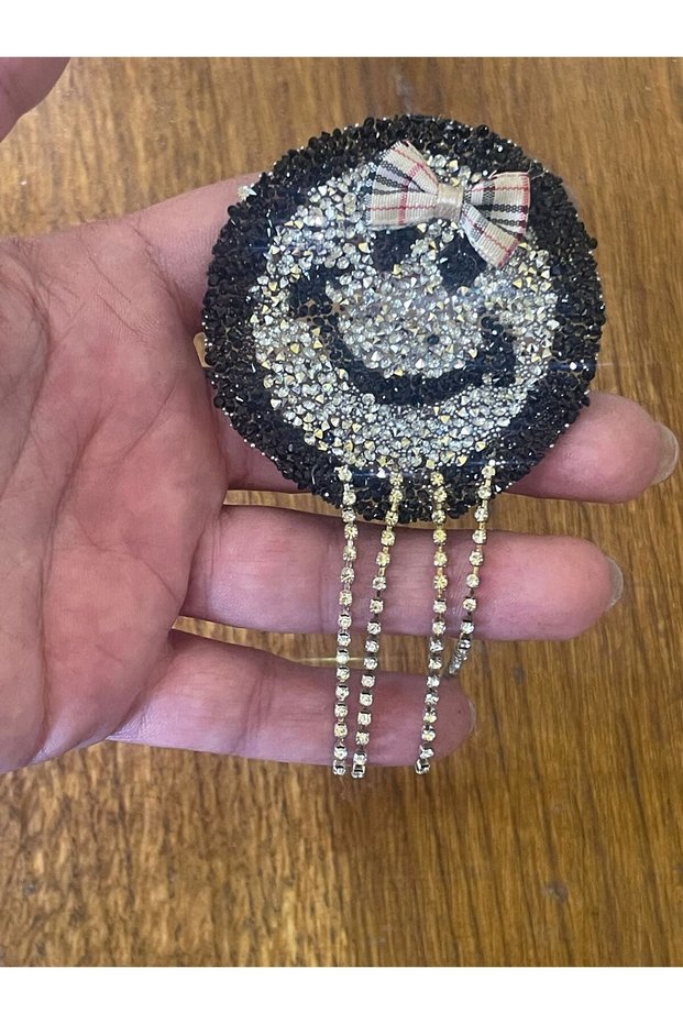 7X7 CM IRON-ON ZIRCON STONE TASSELED SMILE FACE CLOTHING PATCH APPLIQUE