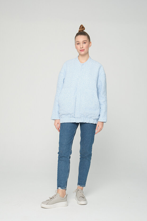 Ovesize Kaşe Bomber Ceket Mavi - 4