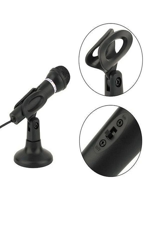 TAK-ÇALIŞTIR Çıkarılabilir 3.5mm jack mikrofon masaüstü standlı bilgisayar mikrofonu - 1