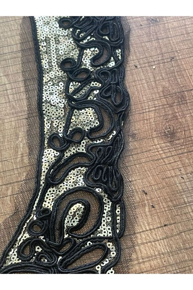 25x6 Cm Sequined Black Collar Clothing Accessory Sewing Applique