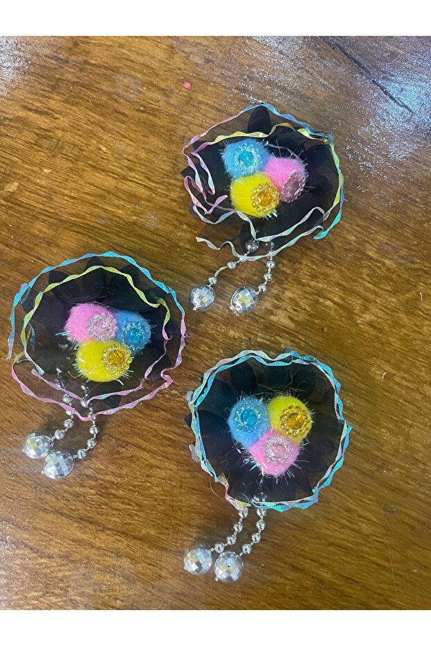 5X5 CM COLORFUL SILVERY SILVER BEADED 3 PACK FLOWER APPLIQUE SEWING BAG ACCESSORY