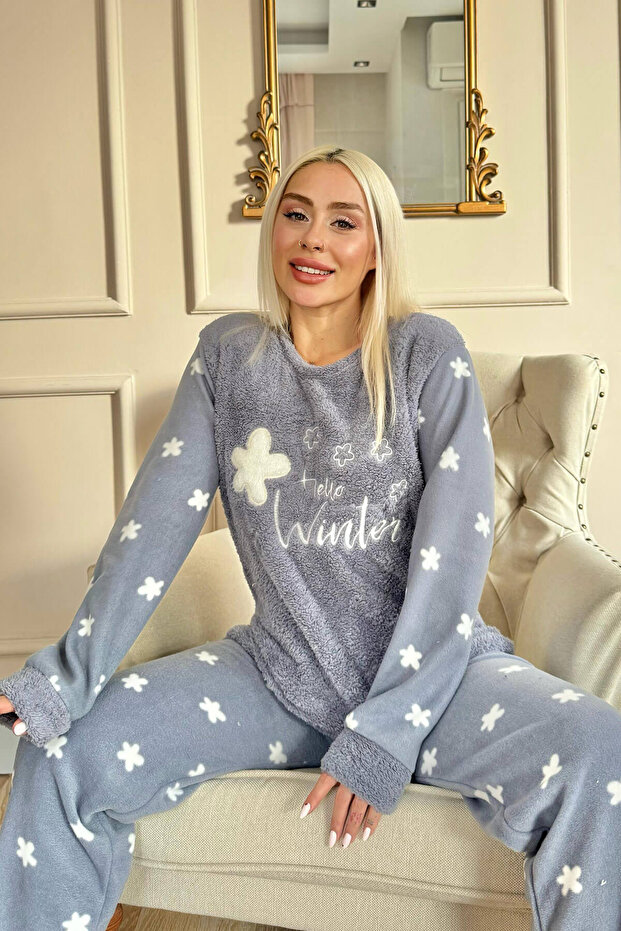 Set de pijamale de pluș pentru femei indigo Hello Winter - 2