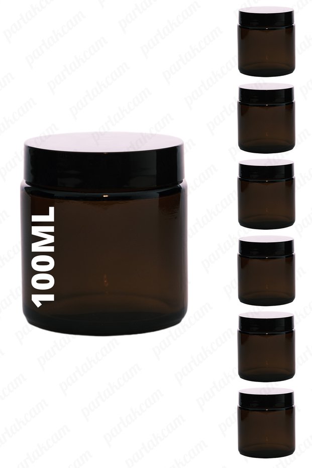 100ml amber cream jar glass cream box with black color protection lid 100cc glass jar (6 pcs)