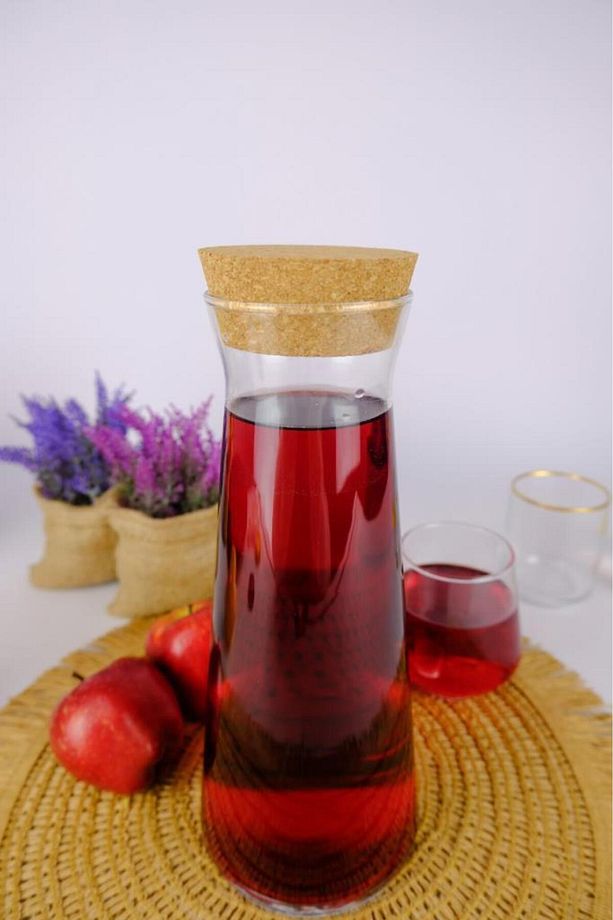 Emma Mantar Kapaklı Cam Su Şişesi Başucu Sürahisi Karaf 1000 Ml - TG0357080004BRY C320.225 - 6
