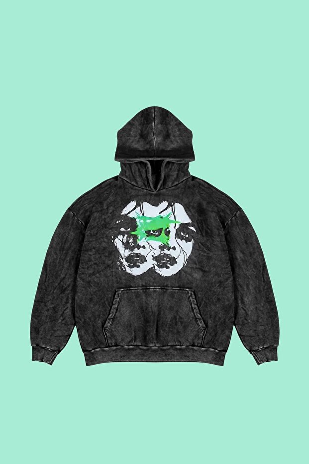 Washable Black Woman Shadows Printed Oversize Unisex Hoodie
