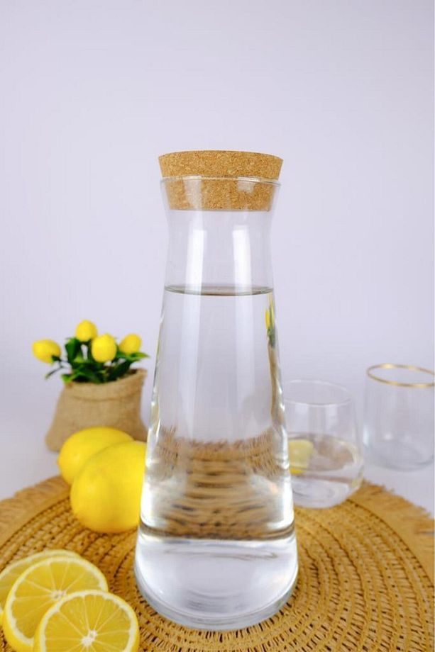 Emma Mantar Kapaklı Cam Su Şişesi Başucu Sürahisi Karaf 1000 Ml - TG0357080004BRY C320.225 - 4