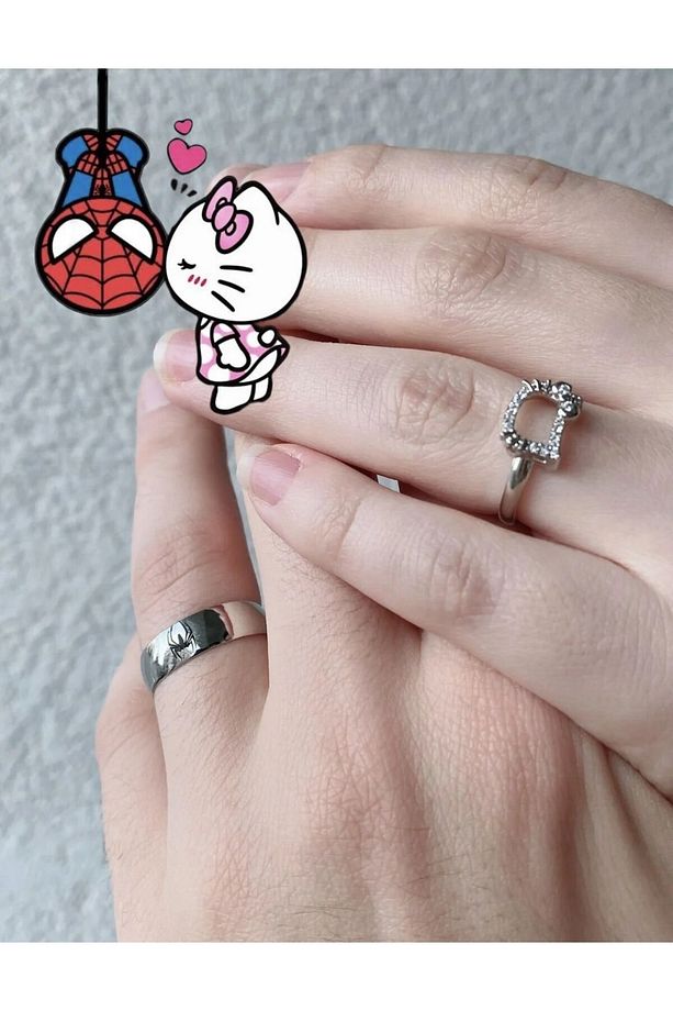Hello Kitty Spiderman Ayarlanabilir Çift Yüzük - 1