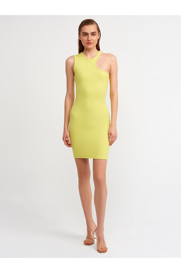 9136 Fitilli Mini Elbise-lime - 4