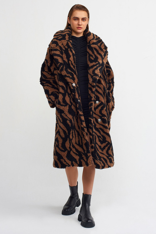 6954 معطف قطيفة منقوش - كراميل - 1