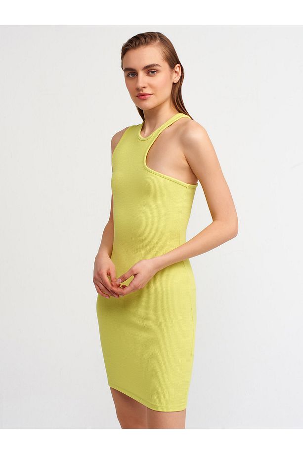 9136 Fitilli Mini Elbise-lime - 1
