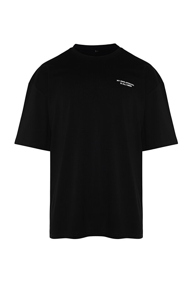Siyah Oversize/Geniş Kesim Yazı Baskılı %100 Pamuklu T-Shirt TMNSS24TS00014 - 7