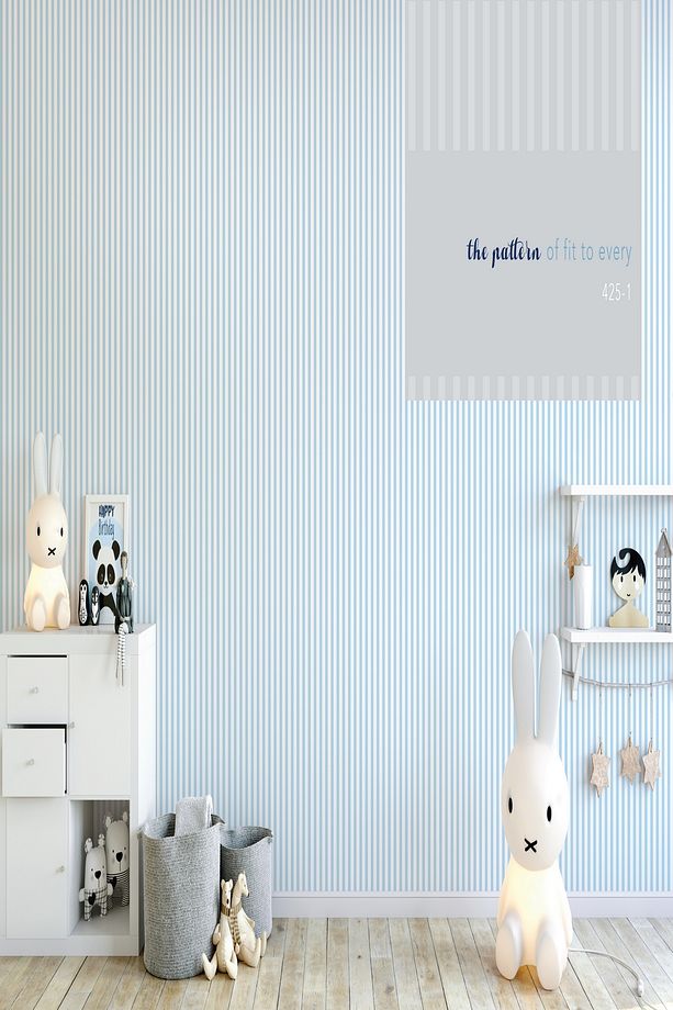 Zümrüt Kids 425-1 Açık Mavi Çizgi Desenli Çocuk Duvar Kağıdı 5,33 M² - 1