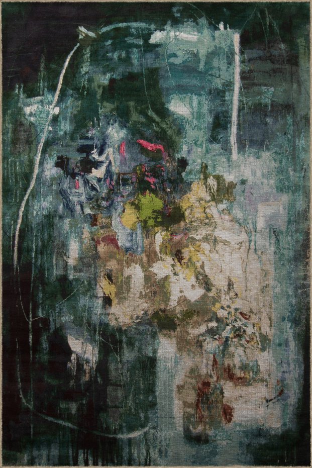 Green Themed Multicolored Abstract Patterned Modern Decorative Carpet 2975