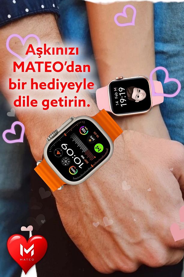 Sevgililer Günü Bluetooth Akıllı saat T900 Ultra 2S + T700S ios Android Uyumlu ikili set - 6