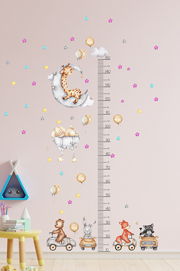 Cute Animals Themed Height Meter Kids Wall Mirror Sticker for Cabinet Door