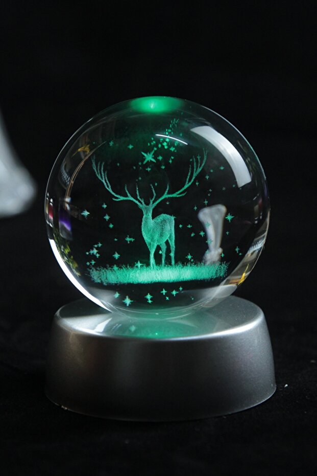 3d Geyikli Işıklı Cam Küre - 3