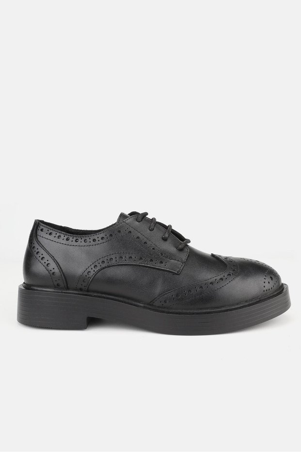 WOMEN'S BLACK GENUINE NATURAL LEATHER OXFORD SHOES, NUMBER 36-41