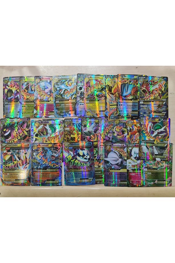Parlak Hologramlı Pokemon 20 Parça Mega Ex Seti En Güçlü Kartlar Efsanevi Deste Kart Seti MEGA EX - 1
