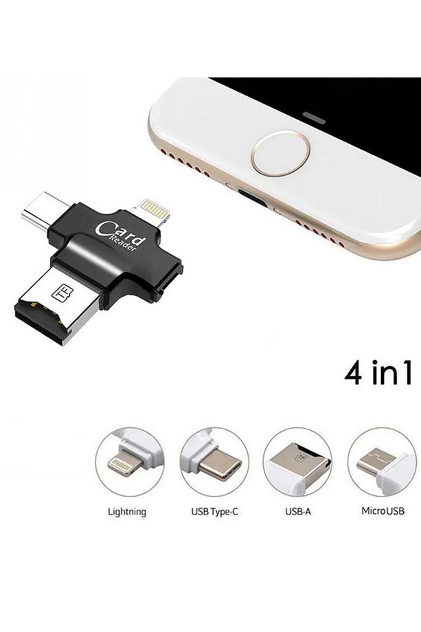 4in1 Kart Okuyucu Lightning Micro USb ve Type-C Girişli Fat32 ve exFat Destekli Card Reader SW-T1 - 5
