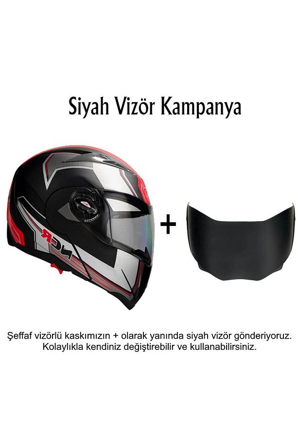 Çene Açılır Kask Ekstra Yedek Siyah Cam - 1