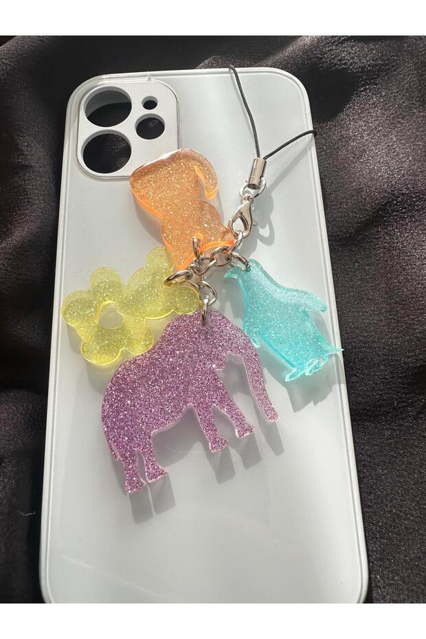 Elephant Cat Penguin Teddy Bear Motif Multi-Colored Glitter Epoxy Phone Charm Phone Lanyard Phone Accessory