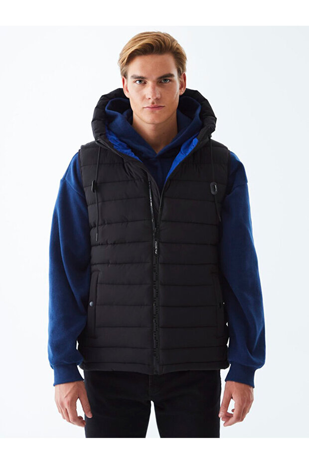 Kapüşonlu Şişme Siyah Yelek - 2