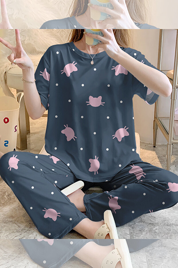 Short Sleeve Pajama Set CatMeow Supersoft Basic Single Jersey