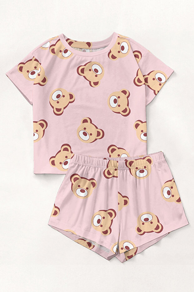 Short Sleeve Shorts Pajama Set BearPink Supersoft Basic Single Jersey