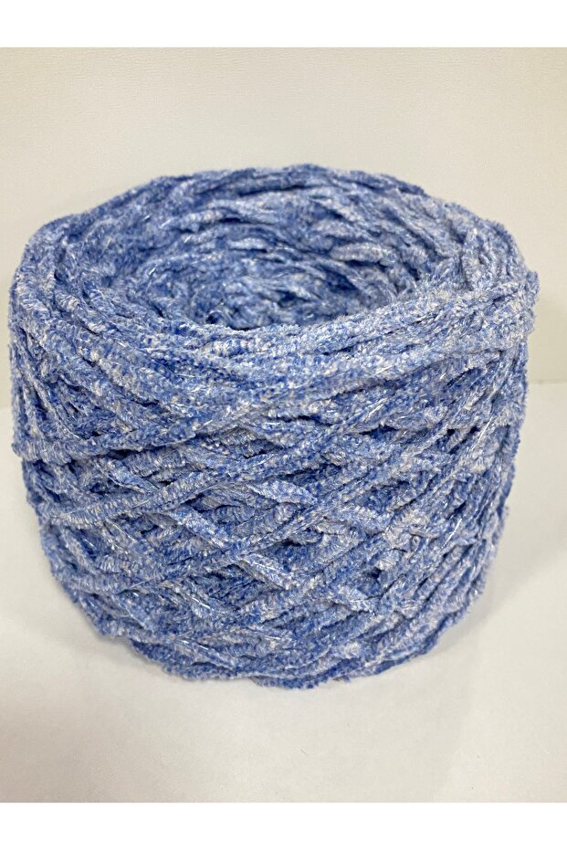 Knitting Yarn Velvet Blue Melange Fine Glitter Loops 100Gr