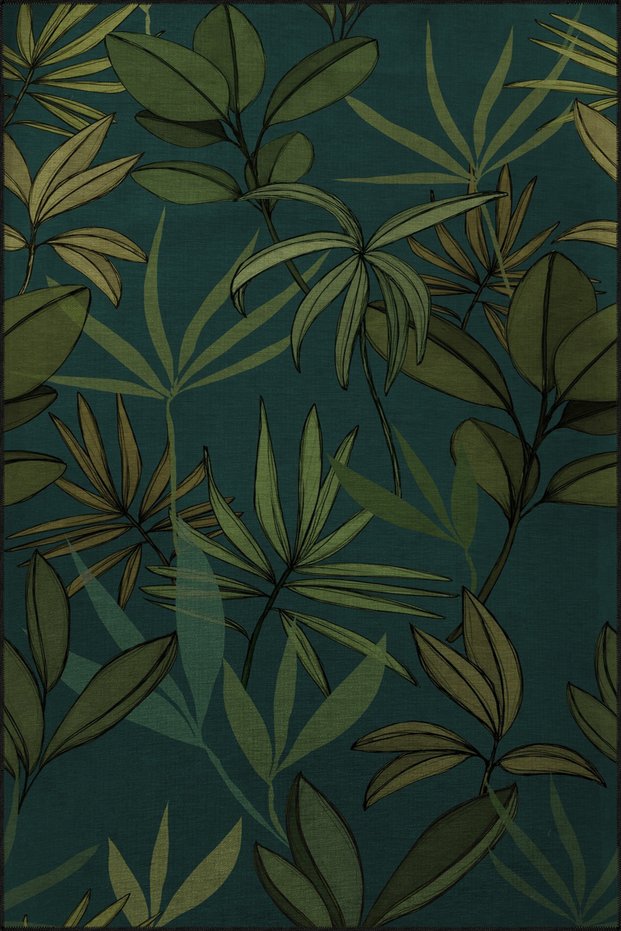 Green Themed Plant Grass Patterned Creative Modern Decorative Carpet 3015
