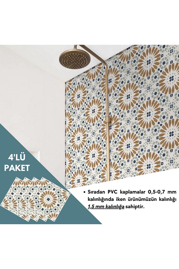 4 Adet 30cm×30cm Kendinden Yapışkanlı LVT Zemin Duvar Kaplama Mutfak Banyo Karo Sticker - 6