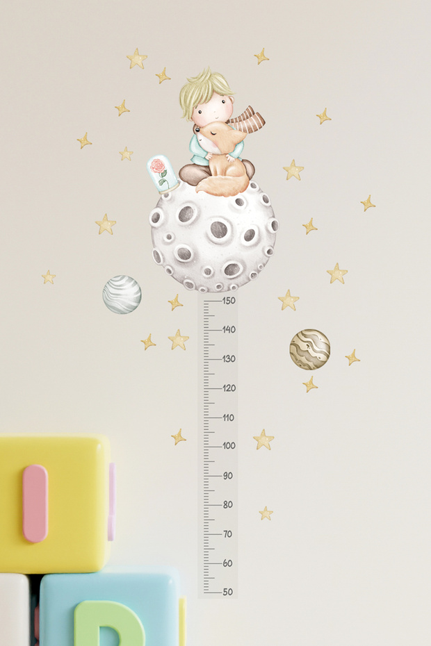 - Height Gauge - Pastel Retro One Little Prince Tale Children's Room Wall Sticker Set