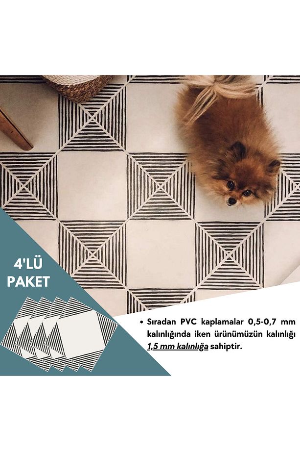 4 Adet 30cm×30cm Kendinden Yapışkanlı LVT Zemin Duvar Kaplama Mutfak Banyo Karo Sticker - 6