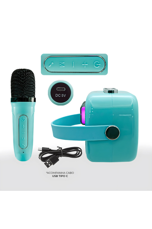 Mikrofonlu Mini Yeni Nesil Mikrofonlu Işıklı Mini Hoparlör Bluetooth Karaoke Kablosuz Hoparlör - 7