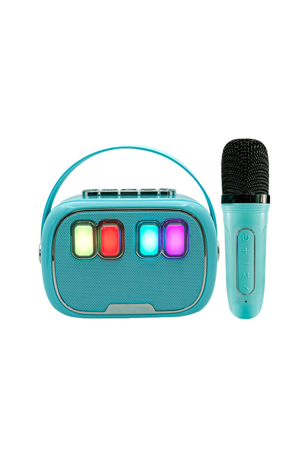 Mikrofonlu Mini Yeni Nesil Mikrofonlu Işıklı Mini Hoparlör Bluetooth Karaoke Kablosuz Hoparlör - 2