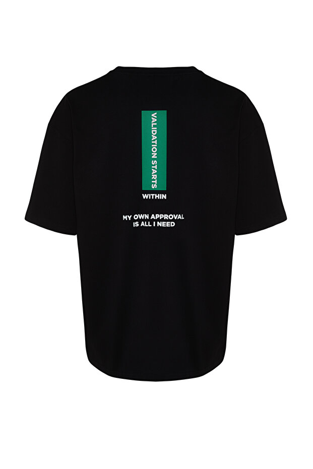 Siyah Oversize/Geniş Kesim Yazı Baskılı %100 Pamuklu T-Shirt TMNSS24TS00014 - 6