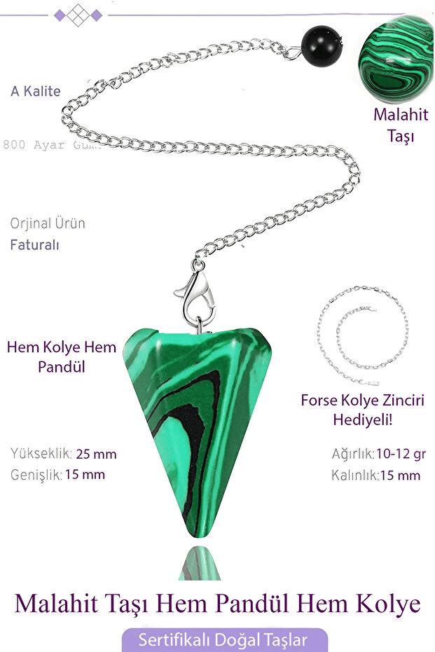 Certified Malahit - Malachite Stone Pandula Pendulum Both Pandula and Necklace