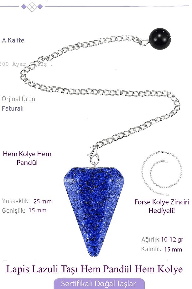 Sertifikalı Lapis Lazuli Taşı Pandül Sarkaç Hem Pandül - Hem Kolye - 1