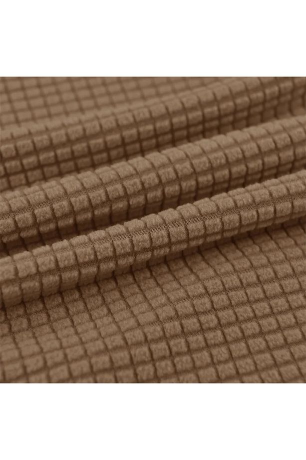 Likrali Streç Lastikli Esnek Kare Desen Berjer Tek Kişilik Kotuk Örtüsü Koltuk Kılıfı (açık Kahve) - 5