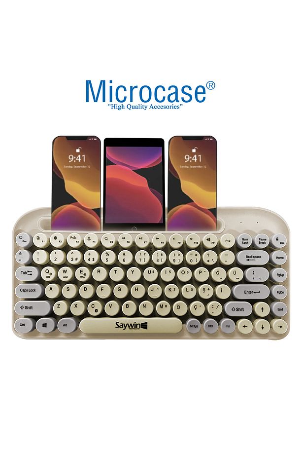 SW-05 Yuvarlak Tuşlu Telefon Tablet Tutuculu Taşınabilir Kablosuz Bluetoothlu Q Klavye AL4177 - 2