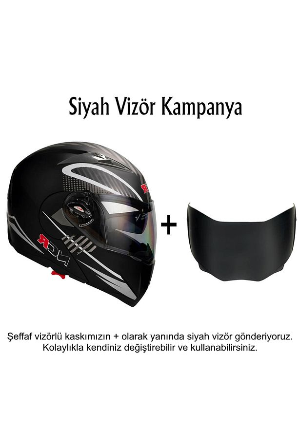 Çene Açılır Kask Ekstra Yedek Siyah Cam - 1