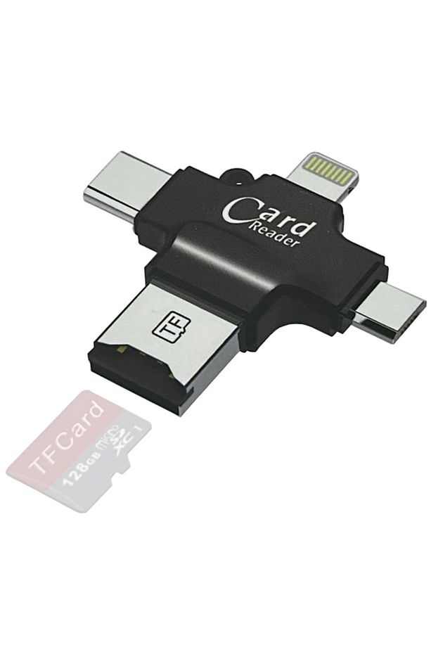 4in1 Kart Okuyucu Lightning Micro USb ve Type-C Girişli Fat32 ve exFat Destekli Card Reader SW-T1 - 1