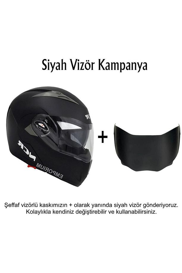 Çene Açılır Kask Ekstra Yedek Siyah Cam - 1